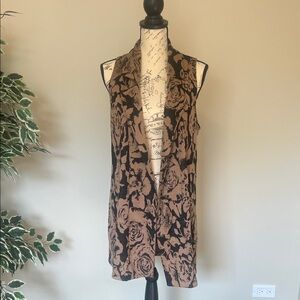 HIP by Anthropologie Rose Print Vest - Size XS Brown & Tan Long Duster